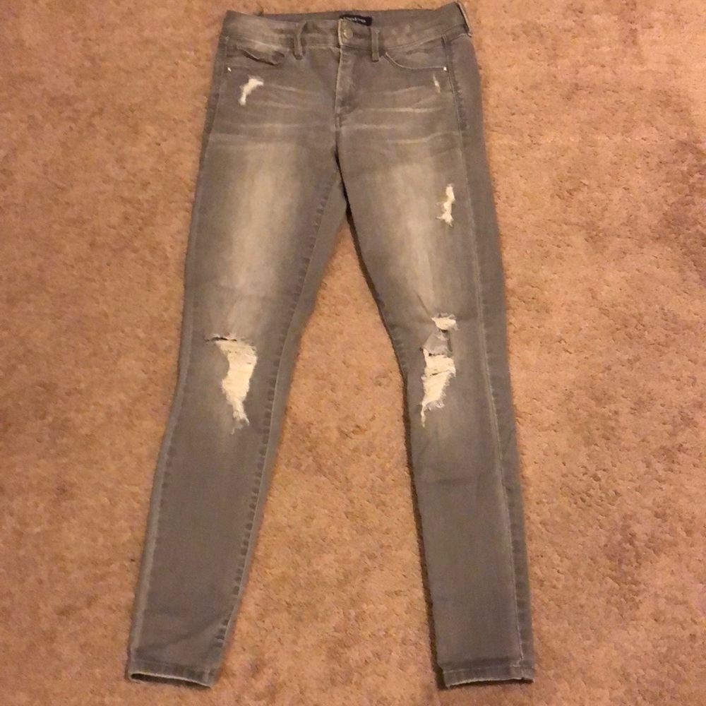 Bebe Stretch Ripped  Denim in Grey Wash